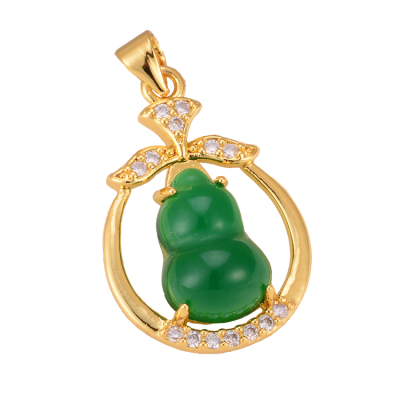 Creative Style Hotian Jade Pendant Hollow Inlaid Zircon Pendant Necklace round Hemming Gourd Necklace Origin Supply