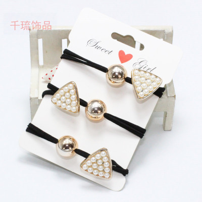 Double Black Knotted Hair Ring Pearl Hair Elastic Ins Creative Spot Drill Hairtie Online Influencer Headdress Wholesale