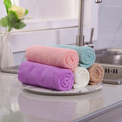 Coral Fleece Absorbent Lint-Free Dishcloth Kitchen Supplies Household Cleaning Brush Table Rag Scouring Pad Wholesale