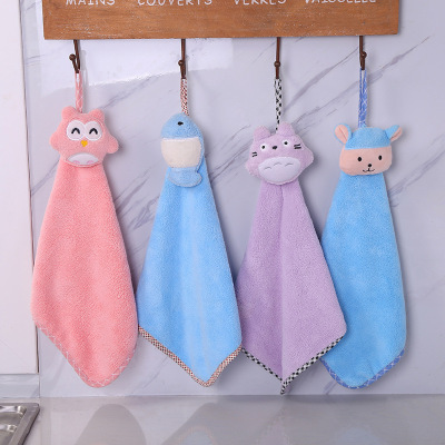 Hanging Coral Fleece Strong Absorbent Cartoon Towel Not Easy to Shed Thick Towel Bathroom Kitchen Rag