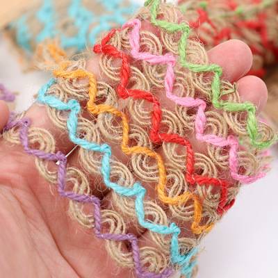 Factory Direct Sales 1cm Color Woven Hemp Rope Hollow Linen Lace Ribbon DIY Handmade Accessories Spot Wholesale