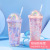 Summer Cartoon Rainbow Cups Set Straw Cup Korean Ice Cup Double Wall Water Bottle Plastic Food Grade as Gift Cup Wholesale