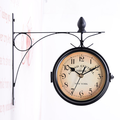 Home Creative Clocks Iron Ornaments Wall Clock Vintage Ornament Sitting Room Clock DoubleSided Wall Clock