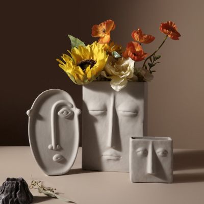 Nordic Ins Simple Creative Ceramic Vase Dried Flower Art Face Flower Living Room Soft Home Decoration Decoration