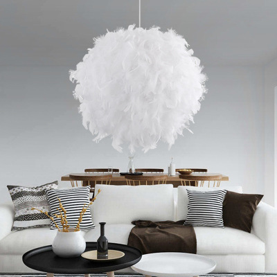 Bedroom Decoration Exhibition Hall Personalized Stylish and Simple White Pink Rose Feather Ball Lighting Chandelier