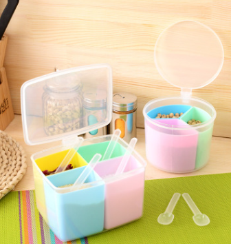 Seasoning Box Seasoning Box Kitchen round Combination Three-Grid Seasoning Bottle with Spoon with Lid Seasoning Box Seasoning Bottle Seasoning Jar