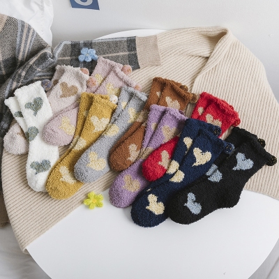SocksAutumn and Winter No Hair Loss Love Coral Fleece Socks Women's Room Socks Thickened Warm Sleeping Socks Japanese Cute Maternity Socks