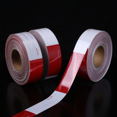 Customized Car Luminous Warning Tape Goods Annual Inspection Reflective Film PVC Red and White Lattice Reflective Sticker Anti-Collision