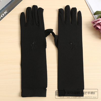 Spring and Autumn Summer Embroidered Gloves Women's Mid-Length Sun Protection Windproof Thin Gloves Dancing Performance Tight Gloves