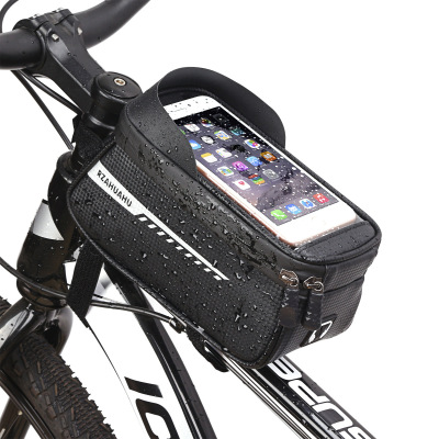 200930 Bicycle Bag Front Beam Bag Carbon Grain Bike Upper Tube Bag Package Phone Touch Screen Bag Cycling Fixture