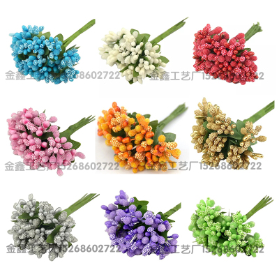 MIni artificial Stamen Bud Bouquet Leaf flower for home Garden wedding Car corsage decoration Box crafts Supplies 