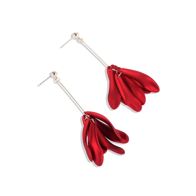 Chinese Red Long Style Petals Earrings Fairy Temperamental 925 Silver Needle Female Cool Wild Flowers Earrings