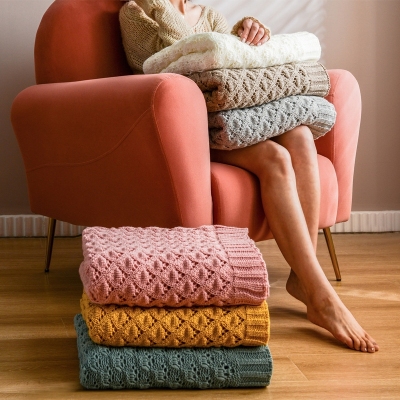 Porous Carpet Nordic Ins Diamond Hole Knitted Blanket Sofa Soft Home Blanket Photo 130*160