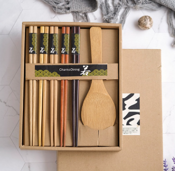 Hot Sale Promotion Five Wooden Chopsticks Five Pairs of Chopsticks into Wooden Spoon Wooden Chopsticks Gift Box Set