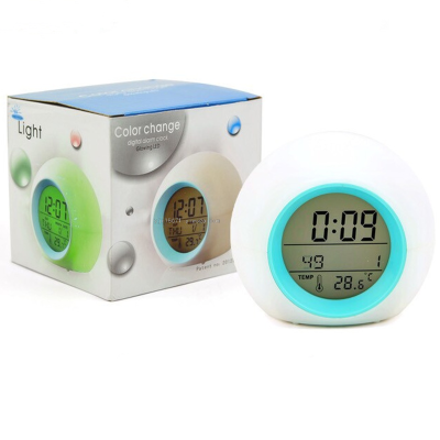 Colorful Natural Sound Alarm Clock Universal Calendar Color Spherical Night Light Alarm Clock round LED Clock