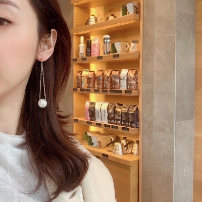 Long Tassel Large Pearl Earrings Korean Graceful Online Influencer Women's Advanced French Long Chain Pearl Earrings