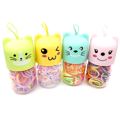 Korean Cartoon Small Barrel Bottled Disposable Rubber Band Student Color Does Not Hurt Hair Small Rubber Band Hair Ring