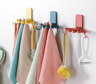 Kitchen and Bathroom Wall-Mounted Petal-Shaped Rag Rack with Porous Space Towel Clamp Multi-Purpose with Two Hook Storage Rack