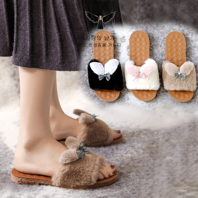 [Spot] Korean Style Autumn and Winter Fur Slippers Women's Outer Wear Cute Fashion Internet Celebrity Personalized Warm Keeping Slippers