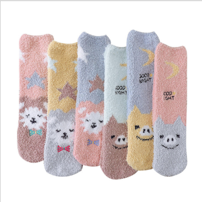 New Casual Star Coral Fleece Home Women's Mid Tube Stockings Autumn and Winter Thickening Sleep Floor Socks