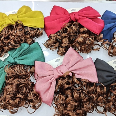 Children 'S Wig Headdress Bow Barrettes Princess Shape Little Girl Big Wave Long Curly Hair Ponytail Girls Hair Accessories