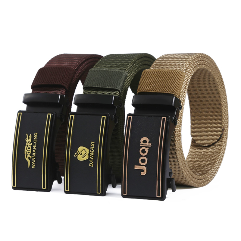 皮带男士新款无牙自动扣坦克纹尼龙腰带男士户外休闲皮带厂家直销
