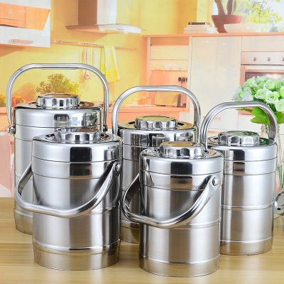 Sales Stainless Steel Vacuum Portable Pan Double-Layer Insulated Lunch Box Straight Chinese Insulated Food Grid Barrel