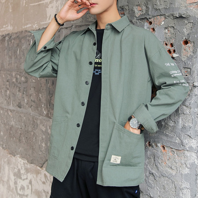 100 Cotton Youth Autumn Clothing Shirt Men's Long-Sleeved Shirt Autumn New Tops Trendy Baggy Coat Men