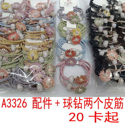A3326 Accessories + Ball Drill Two Rubber Bands Hair Ring Hair Rope Head Rope Headdress Hair Accessories Yiwu 2 Yuan Shop