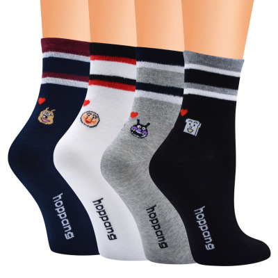 Korean Fashion Cartoon Pattern Mid-Calf Socks Casual Street Cotton Socks Female Factory Wholesale Direct Sales