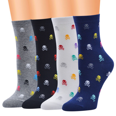 New Skull Pattern Socks Skull Head Women's Socks Cool Pure Cotton Mid-Calf Length Socks Foreign Trade Exclusive for AliExpress