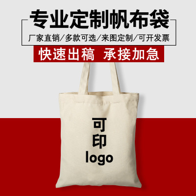 Canvas Bag Customized Advertising Canvas Bag Customized Logo Cotton Drawstring Bag Blank Portable Environmentally Friendly Shopping Bag Manufacturer