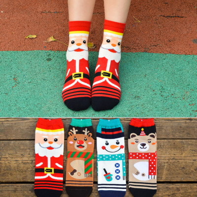 Autumn and Winter New Korean Santa Claus Series Women's Socks Pure Cotton Cartoon Socks All Cotton Mid-Calf Length Women's Socks Wholesale