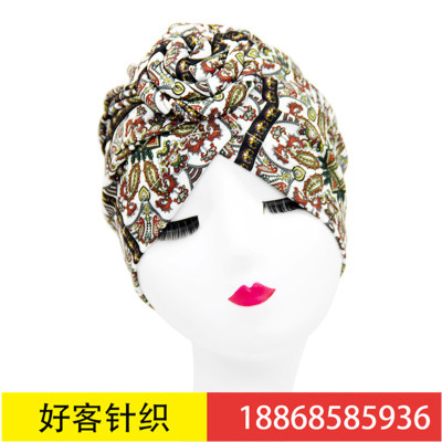 Bohemian Style Vortex Knotted Headscarf Hat Vintage Fashion Hat African Handmade Plate Flower Hat