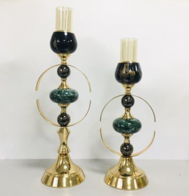 Ceramic Jade Wrought Iron Glass Candlestick
