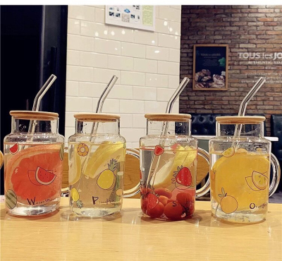 Heat-Resistance Glass Cup with Straw Milk Fruit Tea Cup