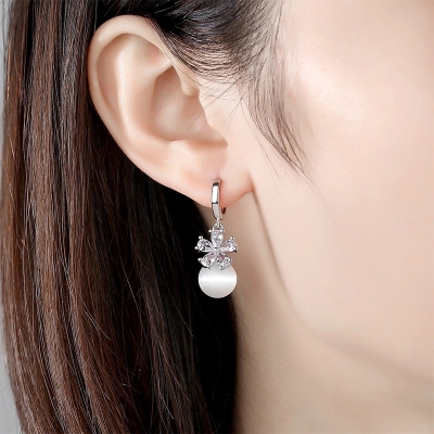 Korean Style Fairy Earrings Elegant Fashion Trending Women's Opal Elegant Earrings Women's Slim-Looking Face Earrings
