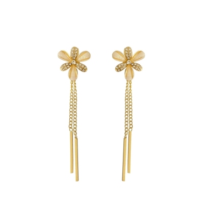 925 Silver Needle Korean Dignified Sense of Design Fresh Glass Flower Earrings Long Super Fairy Tassel Wild Earrings