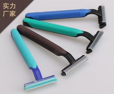 Hotel Disposable Shaver Factory Direct Supply Two-Layer Three-Layer Stainless Steel Shaver Rubber Handle Shaver