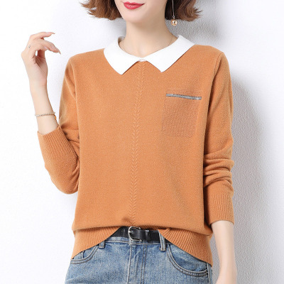 Shirt Collar Women's Sweater chun qiu zhuang 2020 nian New Women's Tops Doll Collar Autumn and Winter Knit Low Waist Jersey