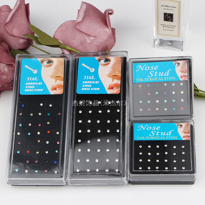 欧美新款鼻钉耳骨钉不锈钢水钻耳环穿刺不过敏鼻钉跨境中东鼻钉