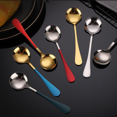 Internet Celebrity Stainless Steel Tableware Small round Spoon Korean Style Coffee Spoon Spoon Household Children's Soup Spoon Dessert Spoon Customization