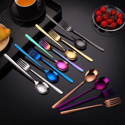 304 Stainless Steel Spoon Fork Gold-Plated Korean Spork Stirring Long Handle Creative Coffee Spoon Customizable Logo