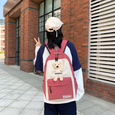 2020 New Canvas Backpack Female Korean Style Fresh Schoolbag for Junior High School Students Primary School Students Cute School Backpack