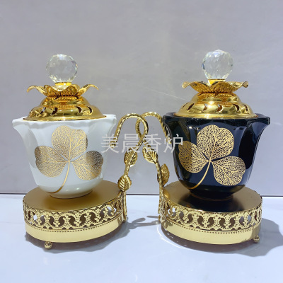 Arabic Metal Ceramic Incense Burner Ornaments Charcoal Stove