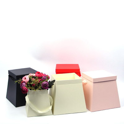Portable Flower Box Two-Piece Trapezoidal Gift Box Square Flower Box Lid with Lanyard Souvenir Box Customizable