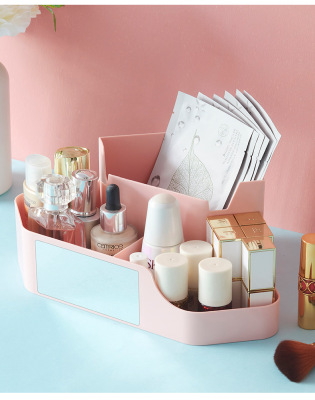 Baiya Lige Stylish and Versatile Desktop Cosmetics Storage Box with Mirror Sundries Rack Bathroom Dresser