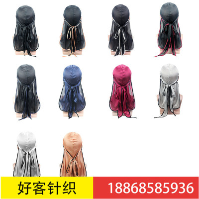 New Satin Long Tail Elastic Toque Headscarf Hat Pile Cap Pirate Hat