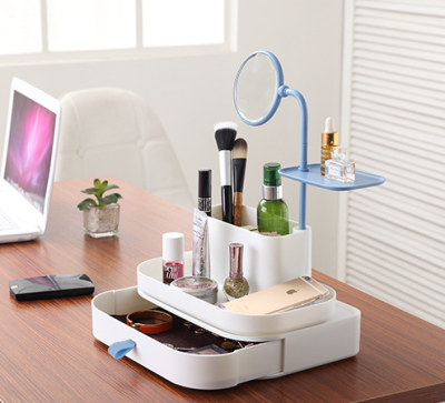 Desktop Creativity Cosmetic Sundries Storage Box Drawer Plastic Mirror Makeup Jewelry Box Set with Mirror Drawer
