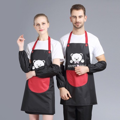 Korean Fashion Apron, Home Kitchen Milk Tea Shop Manicure Waterproof Adult Men's and Women's Work Clothes Apron with Knife and Fork Patterns